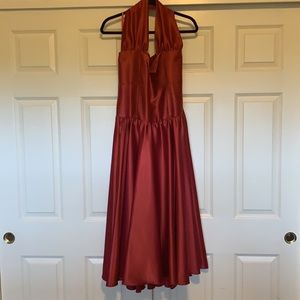 Retro Halter Dress Red Satin (Plus Size)